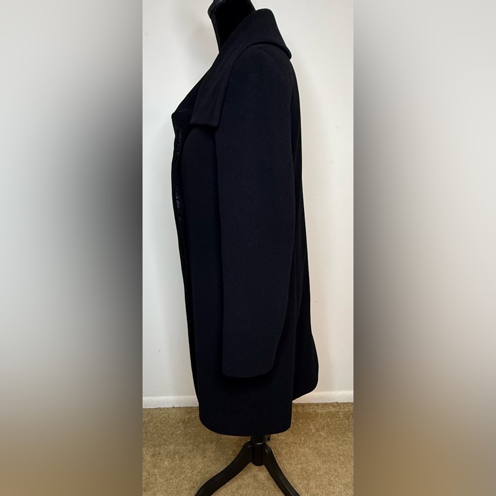 Cole Haan Wool Cashmere black midi large collar soft warm preppy winter coat 4P - Picture 3 of 14